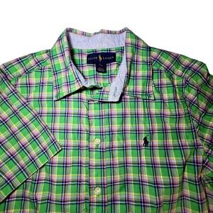 Boys Ralph Lauren Plaid Button Down Shirt Green Yellow Blue Size L